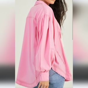 Altar'd State pink long sleeved oversized button front shirt - size medium